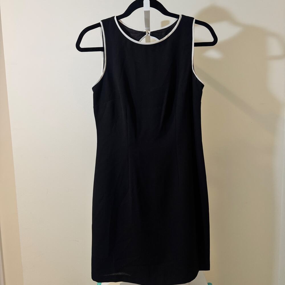 CDC Petite Black Sheath Dress Sleeveless Contrast Trim Keyhole Back Classic Work